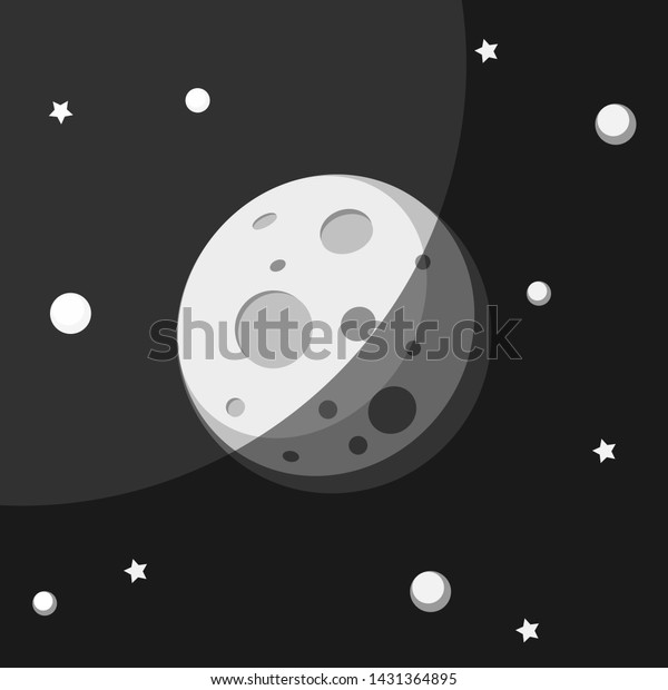 Moon in flat\
design style. Vector\
illustration