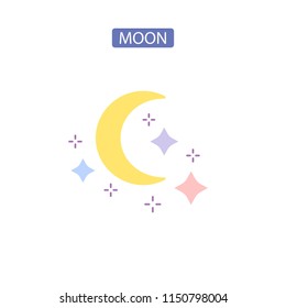 Moon flat icon logo element in black color. Symbol of night and time for sleeping with stars vector illustration for web design mobile applications. Isolated on white background
