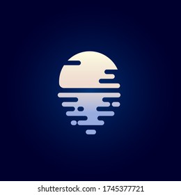 Moon Flat Icon. Moonlight Logo. The Moon And Reflection In The Water. Icon For Spa, Resort Or Hotel Emblem.