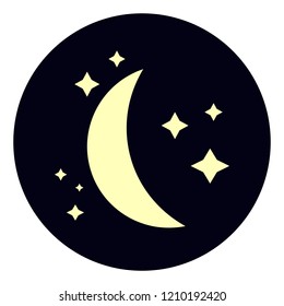 Moon flat icon. Sign or simbol of night. Template vector illustration. 