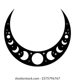 Moon flat icon. Symbols of astrology, alchemy, boho, and magic. Prints for T-shirts, decoration and design. Vector illustration isolated on white background.