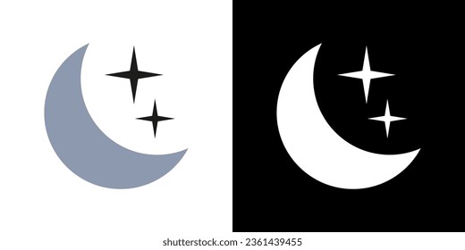 Moon in flat style. Vector icon night. Moon and star sign.