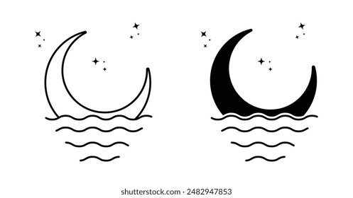 luna y agua plana negro blanco contorno diseño