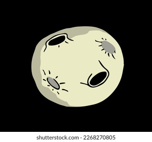 Luna flotando en un espacio cosmos negro. Satélite natural de la Tierra. Dibujo manual de dibujos animados estilo colorido ilustración vectorial.