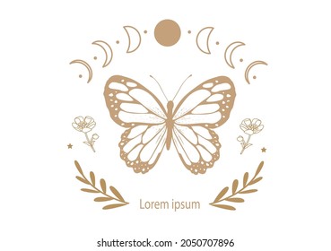 moon flower butterfly vector art design hand drawn