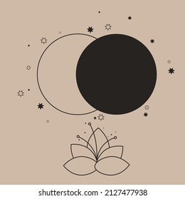Mond und Blume. Dunkles Mondplakat. Magisches Poster