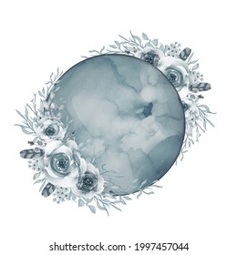 moon with flower Watercolor cadet blue