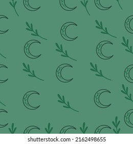 Moon and flowers esoteric witchy vector seamless patttern