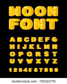 Moon font. Yellow letters of moon texture. Vector alphabet
