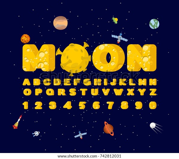 Moon font. Yellow letters of moon texture.\
Vector alphabet