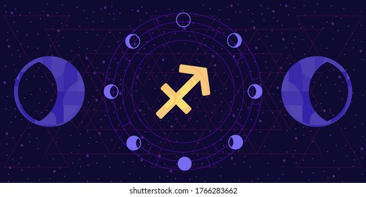 sagitario loco h
ilustración vectorial de las fases de la luna azul y signo de Sagittarius para el cartel de predicción del horóscopo zodiaco
