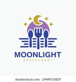 Moon and fork and spoon combination for restaurant logo concept. Food and drink logo concept.