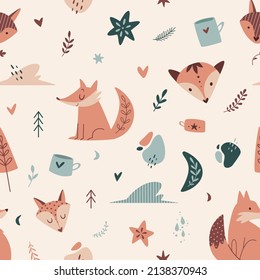 Moon and fox seamless pattern