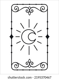 Moon frame Mystical Icon. Vector Illustration. Minimal Line art Style. Boho, Esoteric. Bohemian Logo Designs.
