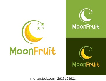 Moon fruit or banana shaped like a moon with a star logo design for healthy food, drinks and juices