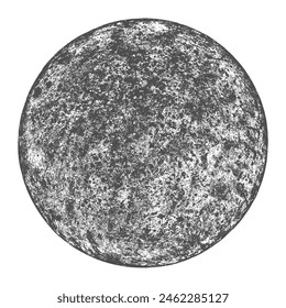 Vollmond isoliert. Nachtraum. Erde, Planet isoliert auf weißem Hintergrund. Abstrakte schwarze Stempeltextur, runde Form. Körnige kreisförmige strukturierte Design-Elemente. Vektorillustration. EPS 10.	
