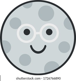 Moon funny cartoon Icon. Planet of the Solar System. Sticker Vector Illustration. Flat Style.