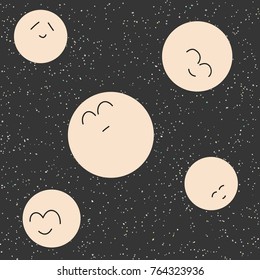 Moon, galaxy and smileys seamless pattern. Vector graphics