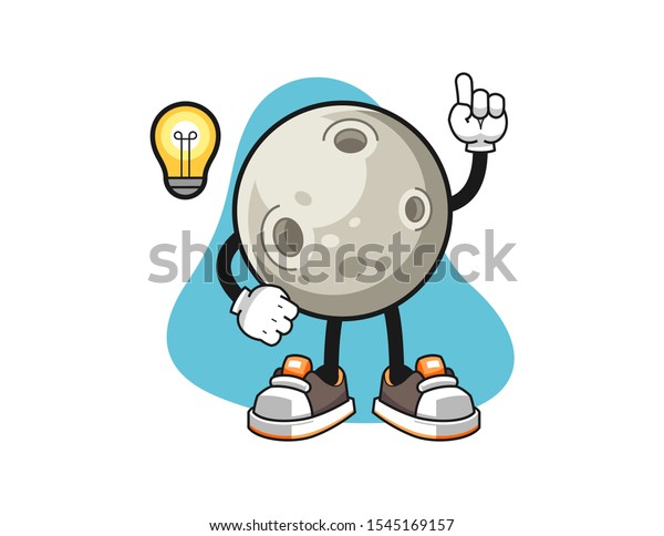 Moon get an\
idea cartoon. Mascot Character\
vector.