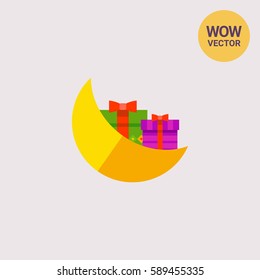 Moon and Gifts Vector Icon