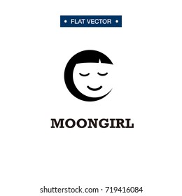 moon girl with face logo vector template