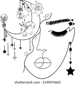 Moon girl, flower moon, floral design, woman with moon, moon with flowers