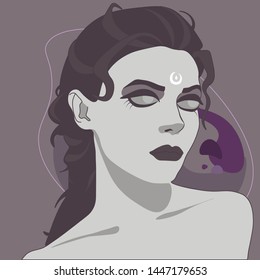 Moon girl. Vector illustration. Gothic style.