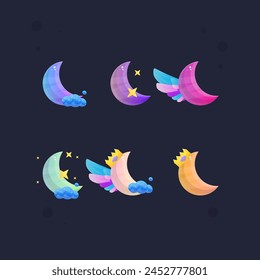 Moon Glossy Blue Game GUI  Icon Badge Set Sub Bit Badges Streamer Graphics Games Wings Emblem Twitch Game Icon Badge Set Isolated Vector Design