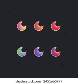 Moon Glossy Set Golden Frames  Game Icon Badge Isolated Vector Design