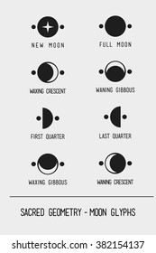 Moon glyphs. Sacred geometry. Design - the art of tattooing - logos - corporate identity - poster - badge. Light grey background.
