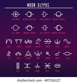 Moon glyphs. Sacred geometry. Line style