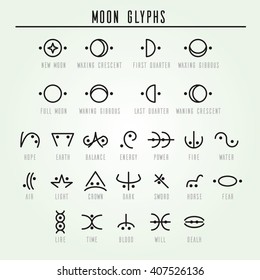 Moon glyphs. Sacred geometry. Line style