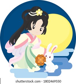 Moon Goddess and Rabbit with Moon Cake