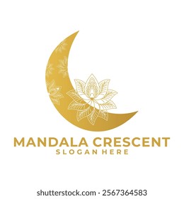 Moon Gold and Flower logo design vector template