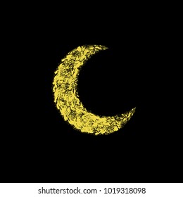 Moon gold jewelry sparkling yellow logo icon sign crescent hand drawn Grunge decorative style Decorative plaster texture Fashion print for clothes apparel greeting invitation card banner poster flyer