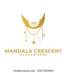 Moon Gold and mandala with stars logo vector template