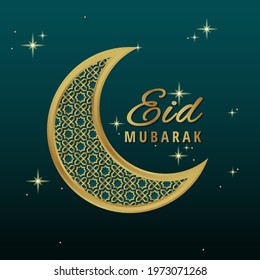 Moon with golden hollow engraving. Eid Mubarak background Illustration