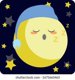 Moon Goodnight Sleep Cute Cartoon Kids Illustration Vector