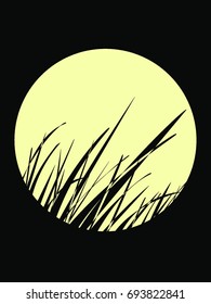 Moon and grass silhouette. 