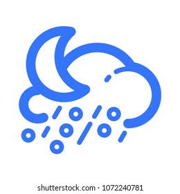 Moon, hail, cloud and rain line vector icon. Pictogram from set Weather forecast. Blue isolated on white background.