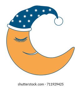 moon half caricature with sleeping cap silhouette on white background