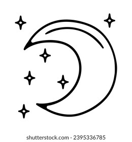 Moon half with star, waning or waxing crescent moon on transparent checkered background. Lunar eclipse in stages from full moon to thin moon,