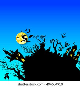 moon halloween castle illustration horror night silhouette