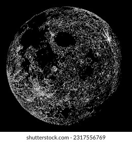 moon hand drawing vector isolated on black background.