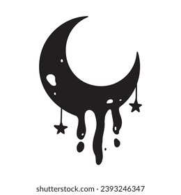 Mano de la luna dibujada sobre fondo blanco. Luna dibujada a mano y abstracta con estrellas.
