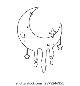 Moon hand drawn on white background. Cute abstract hand drawn moon with stars.