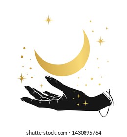 Moon in hand. Vector hand drawn illustration