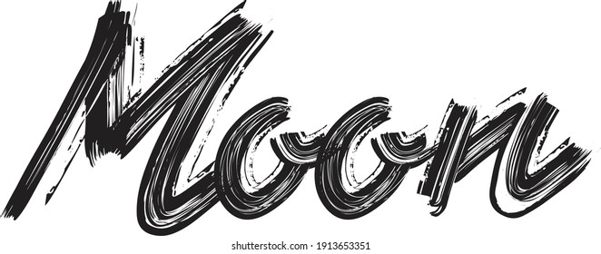 Moon Hand written  Brush font drawn phrase Black Text decorative Typography script letter on the White background for sayings