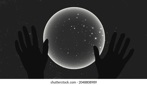 Moon with Hands vector design. Occult wicca symbols illustration