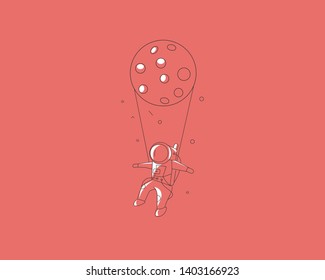 Moon hanging astronauts space mission, Hand Drawn Sketch Vector illustration.